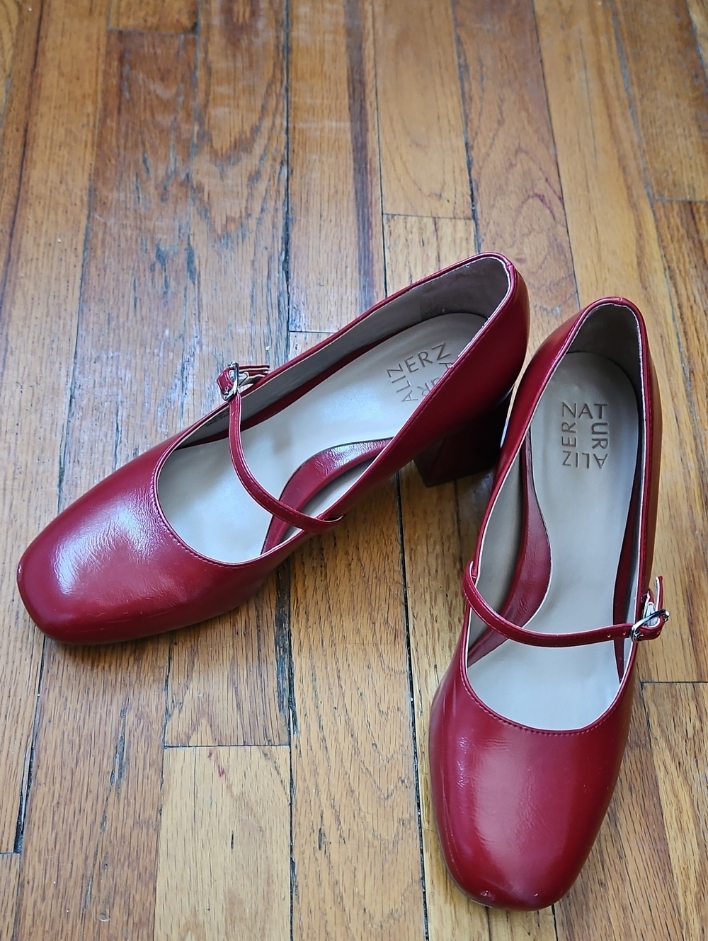 Naturalizer Red Mary Jane Block Heels with Ankle Strap